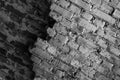 A tilted brickwall in black and white