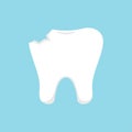 Chipped tooth dental icon isolated on blue background