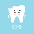 Chipped tooth icon isolated on blue background.