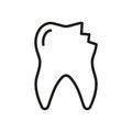 Chipped Tooth Line Icon. Medical Dental Problem Linear Pictogram. Broken Cracked Teeth. Damaged Enamel. Dentistry