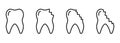 Chipped Tooth Line Icon Set. Broken Cracked Teeth. Dentistry Outline Symbol. Medical Dental Problem Stages Linear