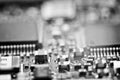 Chips on the board. Close-up. Black-and-white.Technological progress concept Royalty Free Stock Photo