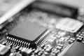 Chips on the board. Close-up. Black-and-white.Technological progress concept Royalty Free Stock Photo