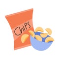 Chips bowl. Snack food concept.