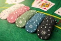 Chips for casino or pile of gambling tokens. Volumetric heap of money or cash for games like poker, card and blackjack, roulette. Royalty Free Stock Photo