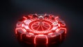 Chips and Casino Roulette Wheel Concept Design. Casino Gambling Roulette With Neon Lights - 3D Illustration