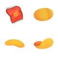 Chips icons set cartoon vector. Ripple potato chips