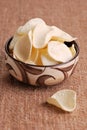 Chips in old bowl Royalty Free Stock Photo