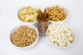Chips peanuts popcorn salted sticks Royalty Free Stock Photo