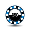 Chips for poker blue a suit 50 figure and white dotted line the . an icon on the isolated background. illustration eps 10 Royalty Free Stock Photo