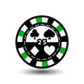 Chips for poker green 25 in the middle and rectangles with a side. round white dotted line . an icon on the isolated background. Royalty Free Stock Photo