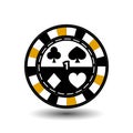Chips for poker yellow one in the middle and rectangles with a side. round white dotted line . an icon on the isolated backgroun Royalty Free Stock Photo