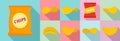 Chips potato icon set, flat style Royalty Free Stock Photo