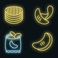 Chips potato icons set vector neon