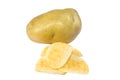 Chips potato and peeled potato Royalty Free Stock Photo