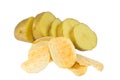 Chips potato and peeled potato Royalty Free Stock Photo