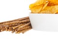 Chips and Saltsticks (with clipping path) Royalty Free Stock Photo