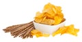 Chips and Saltsticks (with clipping path) Royalty Free Stock Photo