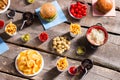 Chips with sauerkraut and burgers.