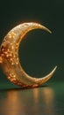 Golden crescent moon shines in 3D Ramadan Kareem design