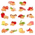 Chips and Snacks with Flavoured Crunchy Crouton Big Vector Set