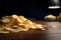 Chips stack potato on table closeup shot. Generate ai Royalty Free Stock Photo