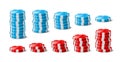 Chips stacks. Realistic gambling plastic round elements. Gradual increase in game bets. Casino tokens. Roulette gaming Royalty Free Stock Photo