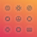 Chipset, cpu line icons set Royalty Free Stock Photo