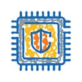 Chipset processor protecting data against cyber threats doodle Royalty Free Stock Photo