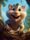 the chipty rat is hanging on a tree branch in a cartoon - style scene