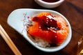 Chirashi salmon and rice bowl. Royalty Free Stock Photo