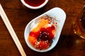 Chirashi salmon and rice bowl. Royalty Free Stock Photo