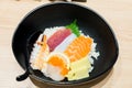 Chirashi Sushi bowl with salmon tuna shrimp served with Wasabi Royalty Free Stock Photo