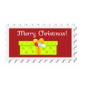 Chiristmas postal stamp with gift box. New year postage symbol. Vector icon