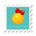 Chiristmas postal stamp with spruce bauble. New year postage symbol. Vector icon