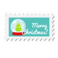 Chiristmas postal stamp with winter glass sphere. New year postage symbol. Vector icon