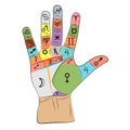 Chiromancy hand infographic. palmistry vector drawing illustration