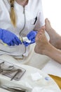 Chiropodist gives a medical treatment at home Royalty Free Stock Photo