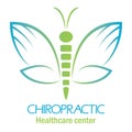 Chiropractic clinic logo with butterfly, symbol of hand and spin