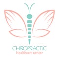 Chiropractic clinic logo with butterfly, symbol of hand and spin