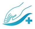 chiropractic or ortopedic logo. Manual therapy. Medical icon. The hand holds on the back. Massotherapy sign