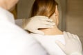 Chiropractor doing adjustment women neck Royalty Free Stock Photo