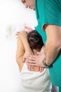 Chiropractor massage the female patient spine and back