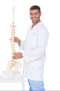 Chiropractor showing spine model to camera Royalty Free Stock Photo