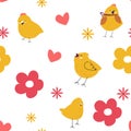 Chirping bird or small chicken hearts and flowers Royalty Free Stock Photo