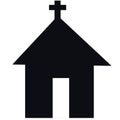 Chirstian Cross symbol with church house and white background.