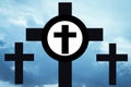 Christian celestial Cross symbol with middle circle and beautiful cloud sky background.