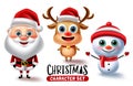 Chirstmas character vector set. Christmas characters like santa claus, reindeer and snow man isolated in white background. Royalty Free Stock Photo