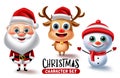 Chirstmas character vector set. Christmas characters like santa claus, reindeer and snow man isolated in white background.