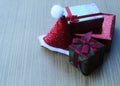 Chirstmas gift box with old wooden backgrounds